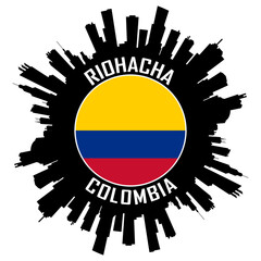 Riohacha Colombia Flag Skyline Silhouette Riohacha Colombia Lover Travel Souvenir Sticker Vector Illustration SVG EPS AI