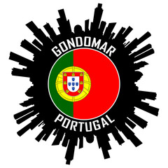 Gondomar Portugal Flag Skyline Silhouette Gondomar Portugal Lover Travel Souvenir Sticker Vector Illustration SVG EPS AI