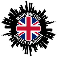 Warrington Uk Flag Skyline Silhouette Warrington Uk Lover Travel Souvenir Sticker Vector Illustration SVG EPS AI