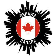 Oshawa Canada Flag Skyline Silhouette Oshawa Canada Lover Travel Souvenir Sticker Vector Illustration SVG EPS AI