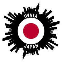 Iwata Japan Flag Skyline Silhouette Iwata Japan Lover Travel Souvenir Sticker Vector Illustration SVG EPS AI