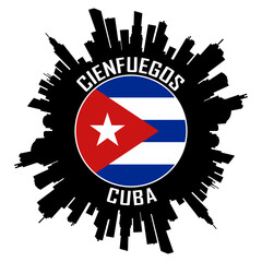 Cienfuegos Cuba Flag Skyline Silhouette Cienfuegos Cuba Lover Travel Souvenir Sticker Vector Illustration SVG EPS AI