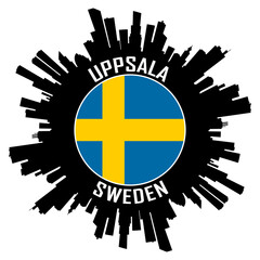 Uppsala Sweden Flag Skyline Silhouette Uppsala Sweden Lover Travel Souvenir Sticker Vector Illustration SVG EPS AI