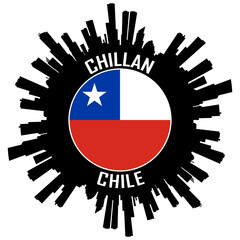 Chillan Chile Flag Skyline Silhouette Chillan Chile Lover Travel Souvenir Sticker Vector Illustration SVG EPS AI