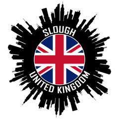 Slough Uk Flag Skyline Silhouette Slough Uk Lover Travel Souvenir Sticker Vector Illustration SVG EPS AI