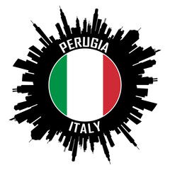 Perugia Italy Flag Skyline Silhouette Perugia Italy Lover Travel Souvenir Sticker Vector Illustration SVG EPS AI