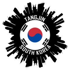 Tangjin South Korea Flag Skyline Silhouette Tangjin South Korea Lover Travel Souvenir Sticker Vector Illustration SVG EPS AI