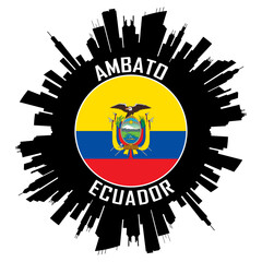 Ambato Ecuador Flag Skyline Silhouette Ambato Ecuador Lover Travel Souvenir Sticker Vector Illustration SVG EPS AI
