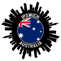 Ipswich Australia Flag Skyline Silhouette Ipswich Australia Lover Travel Souvenir Sticker Vector Illustration SVG EPS AI