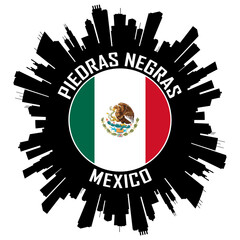Piedras Negras Mexico Flag Skyline Silhouette Piedras Negras Mexico Lover Travel Souvenir Sticker Vector Illustration SVG EPS AI