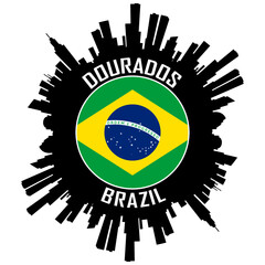 Dourados Brazil Flag Skyline Silhouette Dourados Brazil Lover Travel Souvenir Sticker Vector Illustration SVG EPS AI