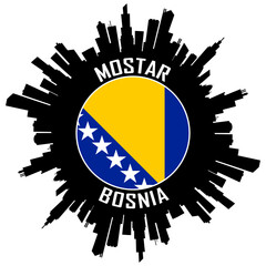 Mostar Bosnia Flag Skyline Silhouette Mostar Bosnia Lover Travel Souvenir Sticker Vector Illustration SVG EPS AI
