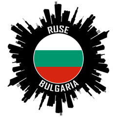 Ruse Bulgaria Flag Skyline Silhouette Ruse Bulgaria Lover Travel Souvenir Sticker Vector Illustration SVG EPS AI