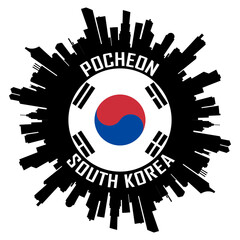Pocheon South Korea Flag Skyline Silhouette Pocheon South Korea Lover Travel Souvenir Sticker Vector Illustration SVG EPS AI