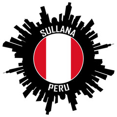 Sullana Peru Flag Skyline Silhouette Sullana Peru Lover Travel Souvenir Sticker Vector Illustration SVG EPS AI
