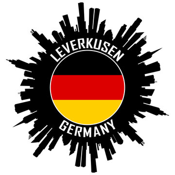Leverkusen Germany Flag Skyline Silhouette Leverkusen Germany Lover Travel Souvenir Sticker Vector Illustration SVG EPS AI