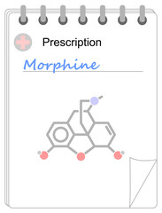 Medical prescription pad and simplified formula icon of morphine.