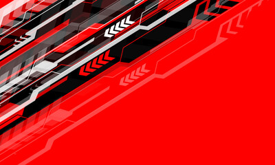 Abstract black grey line cyber futuristic technology geometric arrow dynamic on red blank space creative design modern futuristic background vector