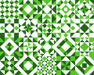 Fototapeta na wymiar White and green ceramic tile pattern background. Vector decorative print with geometric ornament in modern simple style. Square shapes, rhombus, abstract wallpaper, wrapping paper, textile or mosaic