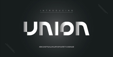 Union digital modern alphabet new font. Creative abstract urban, futuristic, fashion, sport, minimal technology typography. Simple vector illustration with number