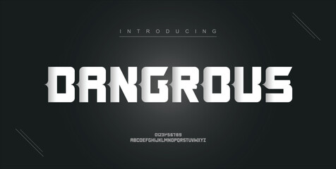 Obraz premium Dangrous digital modern alphabet new font. Creative abstract urban, futuristic, fashion, sport, minimal technology typography. Simple vector illustration with number