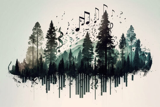 Nature's music in double exposure style. Generative Ai. 