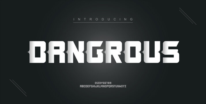 Dangrous digital modern alphabet new font. Creative abstract urban, futuristic, fashion, sport, minimal technology typography. Simple vector illustration with number