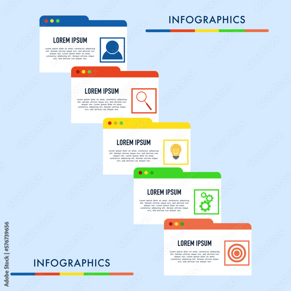 Poster infographic business process steps with 5 options business data visualization with icons, can be use