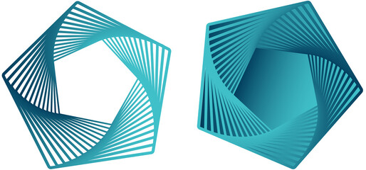 Pentagon shape with wavy lines in teal on a transparant or white background.