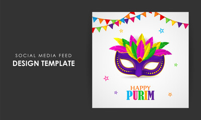 Vector illustration of Happy Purim social media story feed mockup template