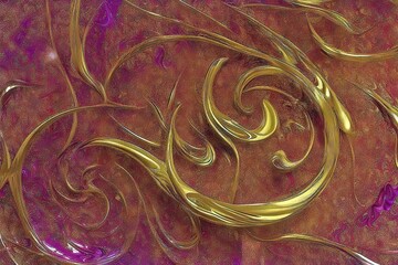 Obraz premium Gold Silk Textile with Beautiful Floral Illustration.