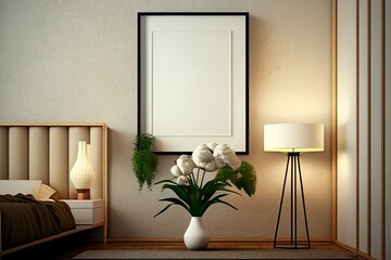 Mock up poster frame in modern interior background,,digital illustration generative AI