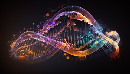 Shiny DNA medicine blockchain metaverse nft crypto Datastream flow background wallpaper created with generative ai technology
