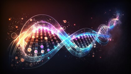 Shiny DNA medicine blockchain metaverse nft crypto Datastream flow background wallpaper created with generative ai technology