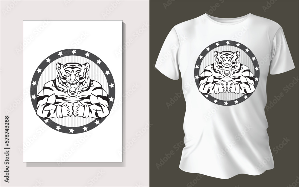 Sticker Black and white tee shirt design animal face