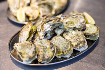 Barbecued oysters served on the street