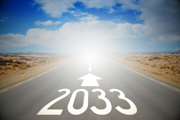 2033 - empty road on a desert and clouds on a sky