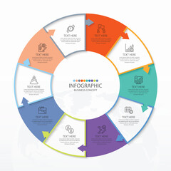 Basic circle infographic with 10 steps, process or options.