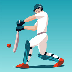 Cricket batsman in action. Cricketer in a classic batting stance, with a bat in hand and eyes focused on the ball. Perfect for sports, cricket, and athletic projects.