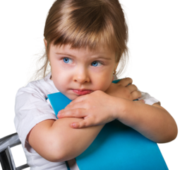 Young cute girl student with blue book on background