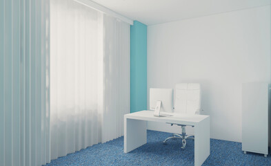 Strict and functional office with a desk. 3D rendering.