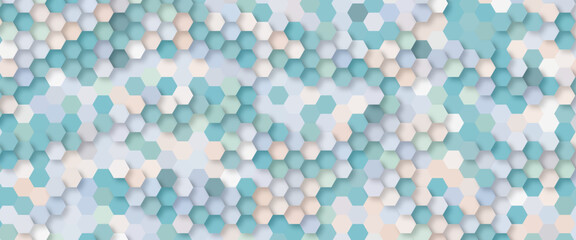 Abstract bright and colorful hexagon mosaic background. Beautiful colorful background of hexagonal shapes randomly. Hexagons line in luxury futuristic background. Fantasy style artistic wallpaper.