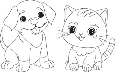 Obraz na płótnie Canvas puppy and kitten coloring book for kids isolated