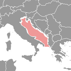 Adriatic Sea on the world map. Vector illustration.