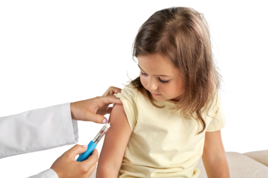 Doctor vaccinating little girl isolated on a white background