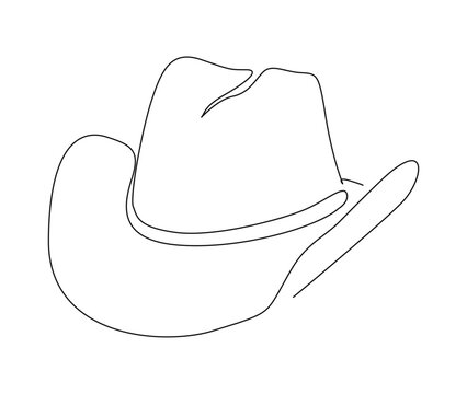 Continuous One Line Drawing Of Cowboy Hat. Simple Cowboy Hat Line Art Vector Illustration.  