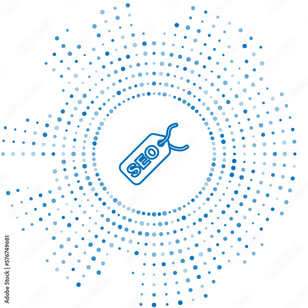 Poster blue line seo optimization icon isolated on white background. abstract circle random dots. vector