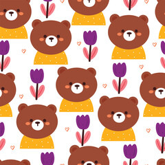 seamless pattern cartoon bear and flower. cute animal wallpaper illustration for gift wrap paper