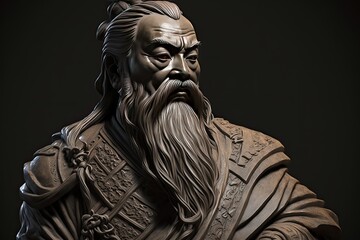 Confucius, the ancient chinese philosopher, statue with black background - obrazy, fototapety, plakaty