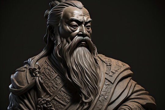 Confucius, the ancient chinese philosopher, statue with black background